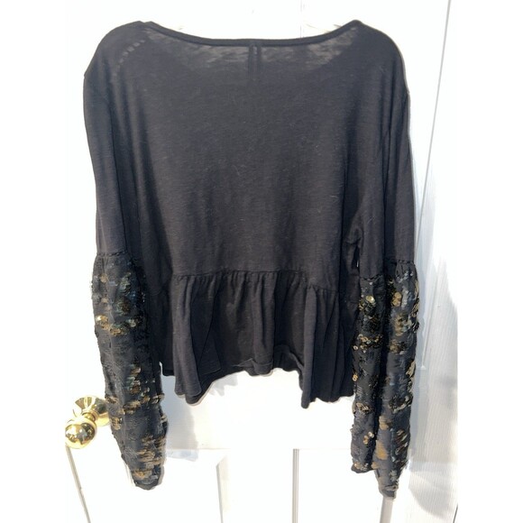 Anthropologie Neale Top Size M Sequined Embroidered Ballon Sleeves Black Peplum - Picture 7 of 8